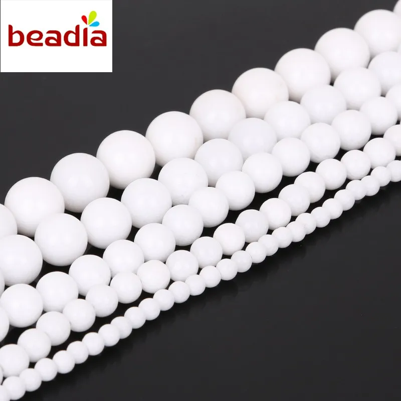 Diameters 4/6/8/10/12mm Hole Size 1mm 32-95pcs/bag Natural White Stone Beads For DIY Bracelet Necklace Jewelry Making