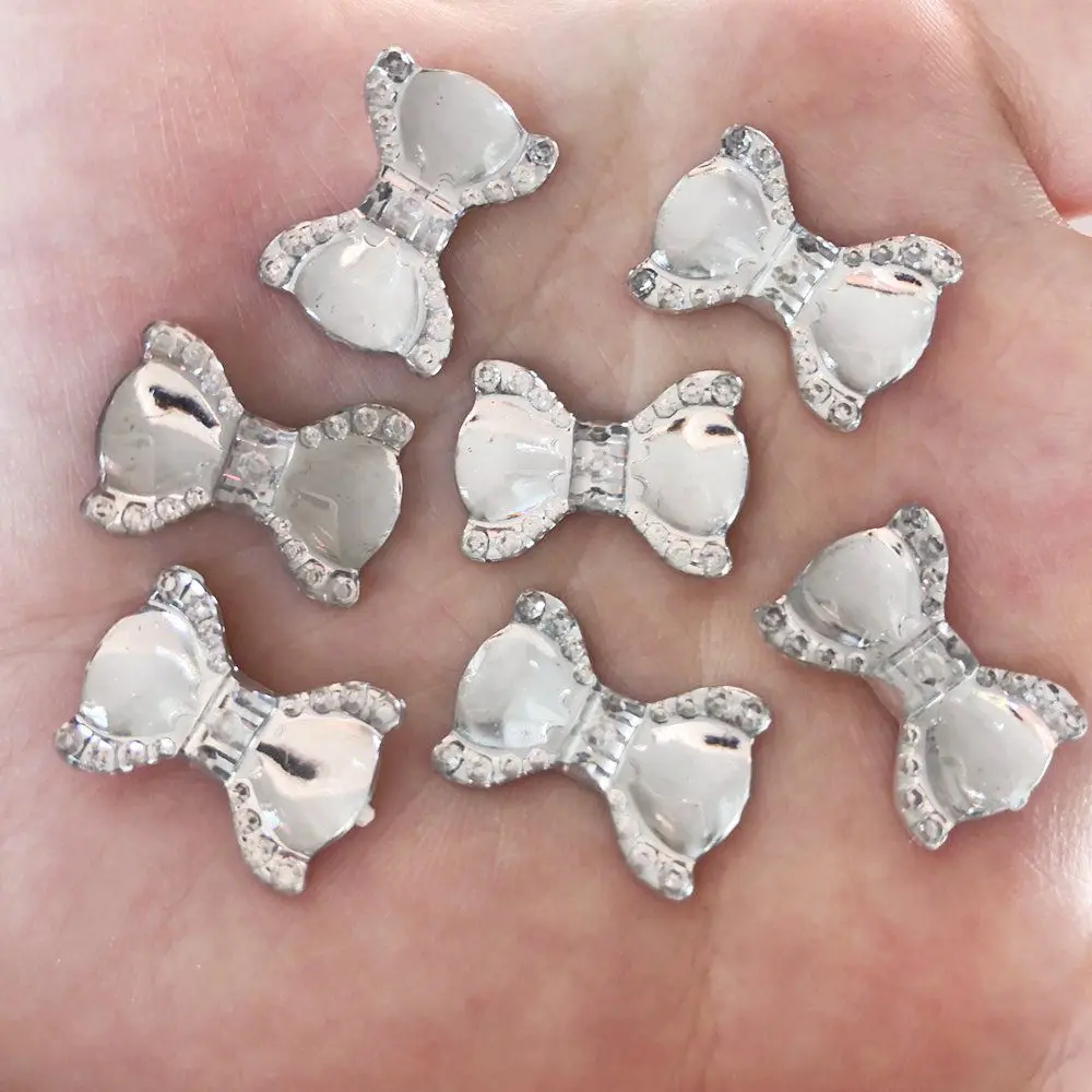 Hot 40pcs Shiny Resin 14mm*20mm BOW FlatBack Rhinestone Wedding DIY Hair Ornamen R51