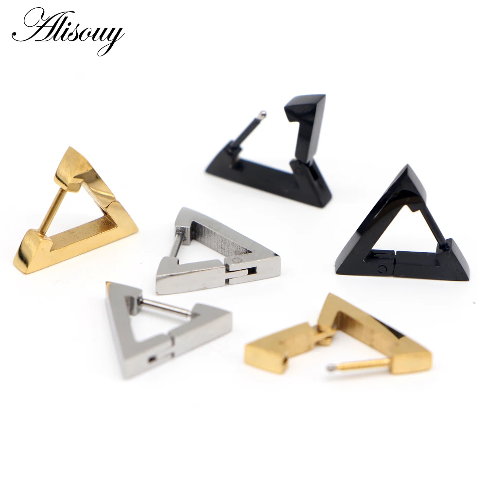 Alisouy 2pcs Triangle Square Rhombus Rectangle Love Heart 316L Stainless steel Men Women Lovers couple ear drop Dangle Earrings