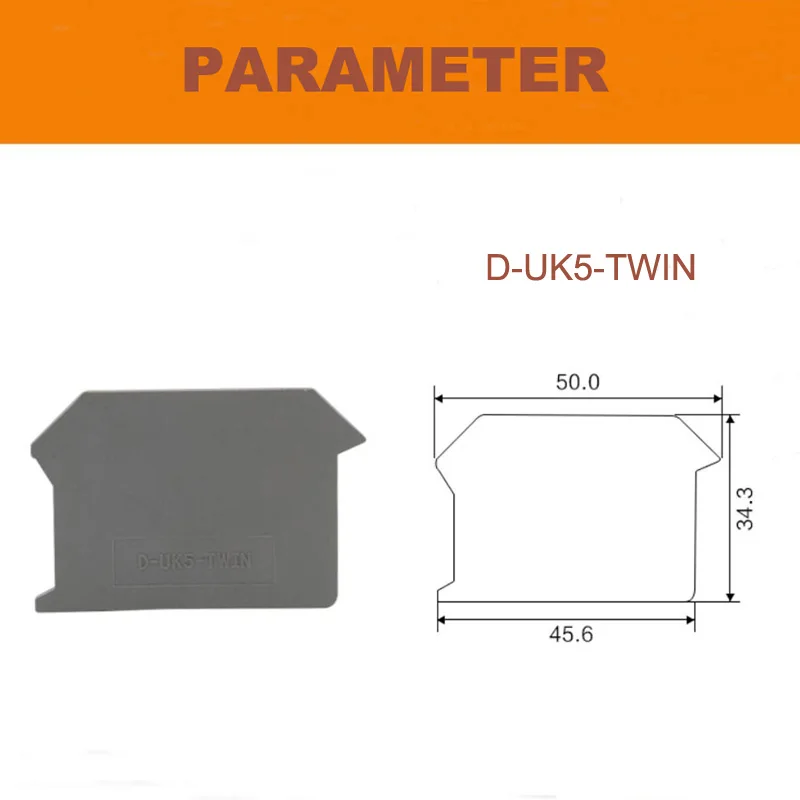 50 Stück D-UK5-TWIN Anschlussklemmen Endplatte Einlass Doppelausgang DIN-Schienen-Schraubklemmenblock Bornier UK5-TWIN Dichtungsblende Trennwand – Detail 1