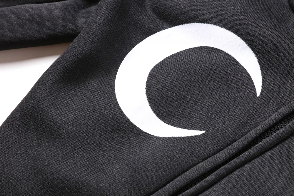 Damen Gothic Punk Hoodie Sweatshirt mit Mond-Buchstaben-Print, Langarm-Reißverschlussjacke, Herbst-Winter-Mode Streetwear – Detail 13