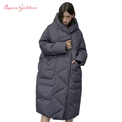 Veste à capuche X-Long en duvet de canard blanc pour femme, parkas cocon, vêtements d'extérieur chauds, design grande taille, 7XL, mode, hiver et automne