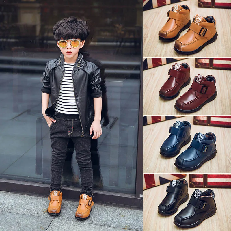 2018 New Winter children genuine leather boots boys ankle boots kids cowhide boots Genuine Soft Leather With Plush Warmth shoes