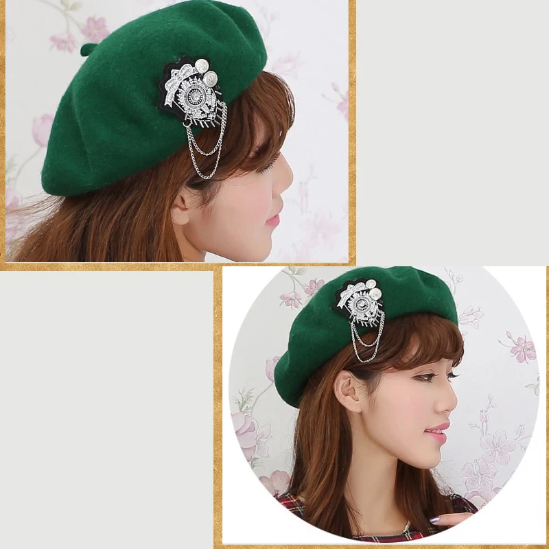 Jiexijie Hot 100% Len Beret Nữ Mùa Đông Nón VIVI Mô Hình Tán Đinh Len Mũ Nồi Nữ Họa Sĩ Mũ Đinh Tán Nắp Tròn Cho nữ