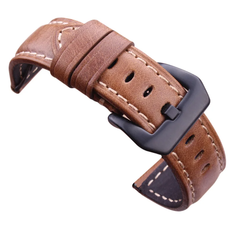 

Genuine Leather Watchbands 20mm 22mm 24mm Dark Brown Vintage Watch Strap With Silver Black Stainless Steel Buckle