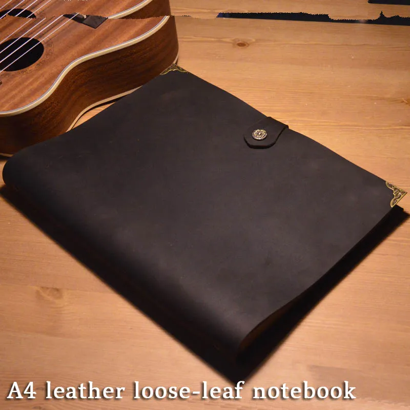 

a4 3-hole loose-leaf top lay leather notebook handmade Business Retro Notepad First layer cowhide 50 sheets Journal papg