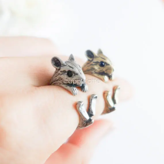 Kinitial 1PCS Antique Bronze Vintage Brass Knuckle Hamster Ring Mid Finger Boho Chic Mice Animal Mouse Rings For Men Women