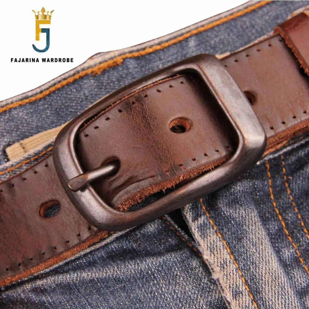 FAJARINA Quality Unique Fashion Unisex Retro Belts Jeans Mens Black Red Brown Geunine Leather 33mm Belt for Men Women N17FJ179