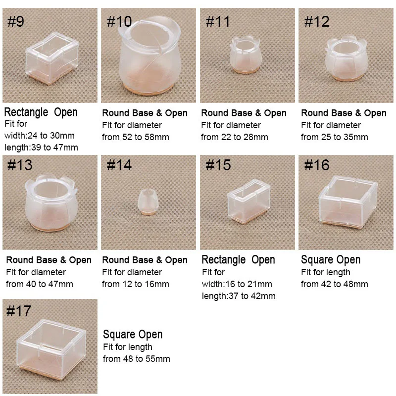 10pcs Silicone Rectangle Square Round Chair Leg Caps Feet Pads Furniture Table Covers Wood Floor Protectors   J2Y