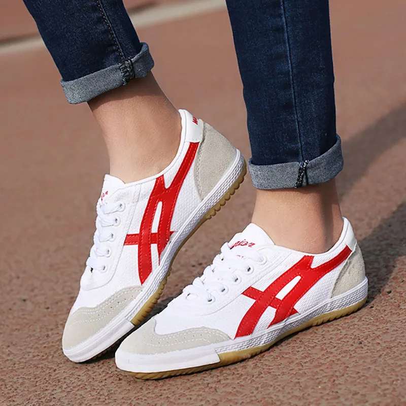 USHINE-zapatillas de tenis de mesa Retro para hombre y mujer, calzado clásico de lona, color rojo y azul, para Fitness, KungFu, TaiChi, EU34-44