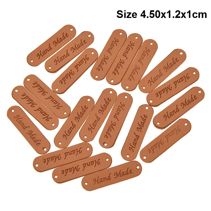 Chzimade 20Pcs/lot 45x12mm Handmade Leather Labels For Clothes Garment PU Tags Labels Sewing Accessories