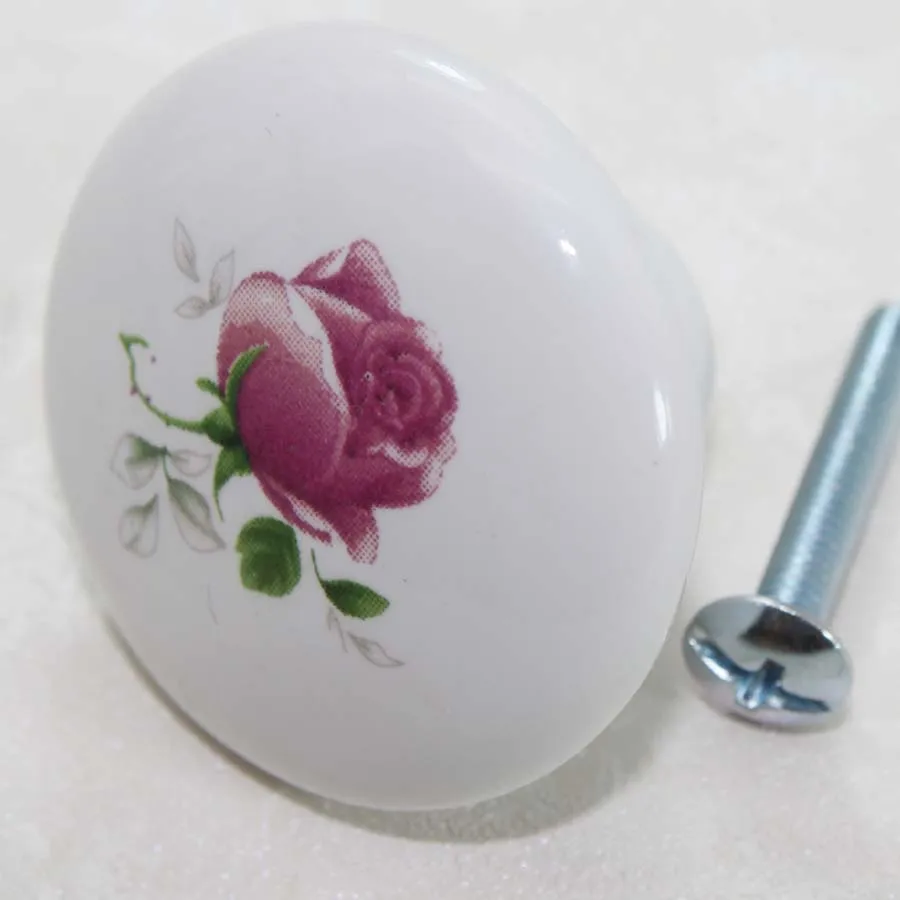 

Free Shipping Ceramic Kitchen Handle Drawer Cabinet Knob Red Rose Dresser Cupboard modern simple Furniture Pull 38mm