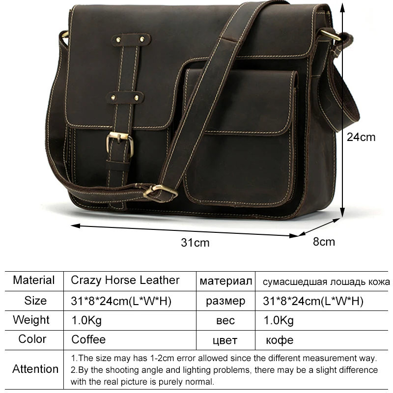 MVA Messenger bag men\'s shoulder bag Genuine Leather Men\'s Bags Crazy Horse male man Vintage Crossbody Bags Leather Handbag 1050