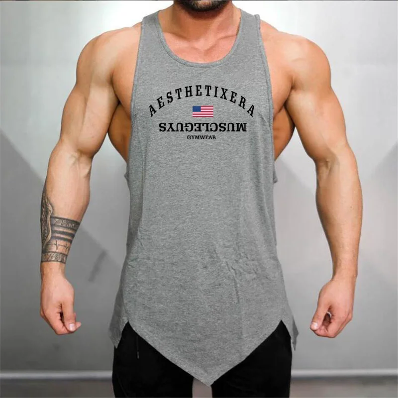 Muscleguys-Camiseta sin mangas de algodón para hombre, camisa de culturismo, ropa de entrenamiento, chaleco de gimnasio