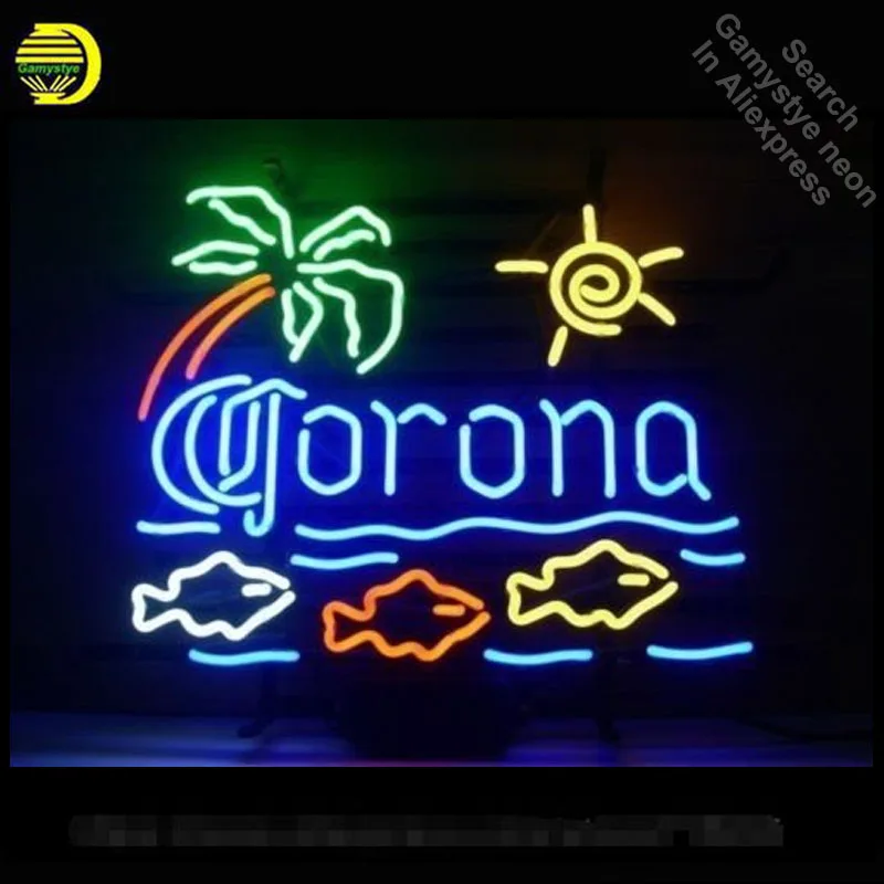 Neon Sign for Coron Fish Palm Tree Neon Bulb Sign Beer Bar Pub Store Display Cool Neon Tube Sign handcraft Publicidad board hot