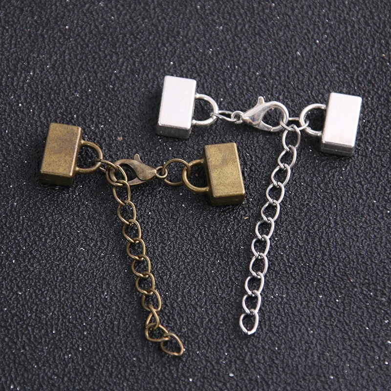 4pair Two Color Blank Cabochon Lobster Clasp + Extension Chain Setting Diy Bracelet Making Supplies For 10mm Leather