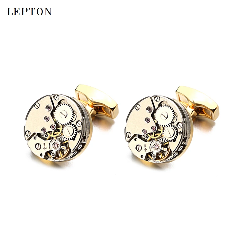 

Hot Sale Watch Movement Cufflinks Of Immovable Lepton Brand Stainless Steel Steampunk Gear Watch Mechanism Cuff links for Mens