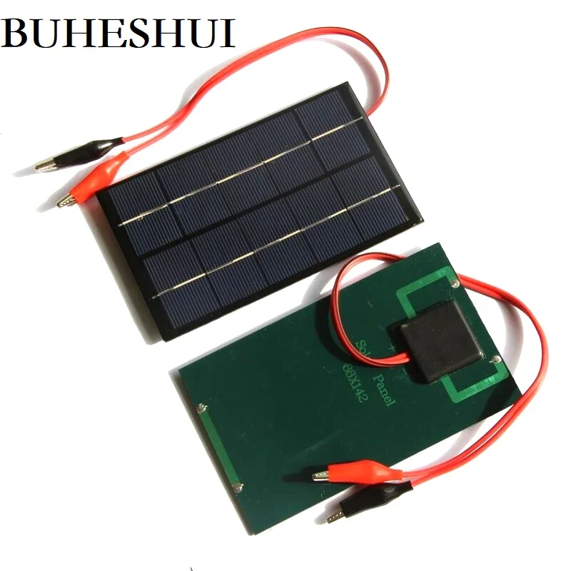 BUHESHUI 2W 5V Solar Cell Epoxy Polycrystalline Solar Panel+Clip For Charging 3.7V Battery System Light Study 88*142MM 10PCS