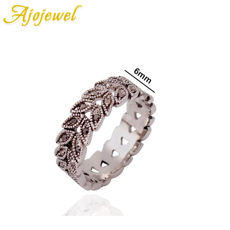 Ajojewel Plant Statement Rhinestone Leaf Rings For Women New Fashion Vintage Antique Jewelry