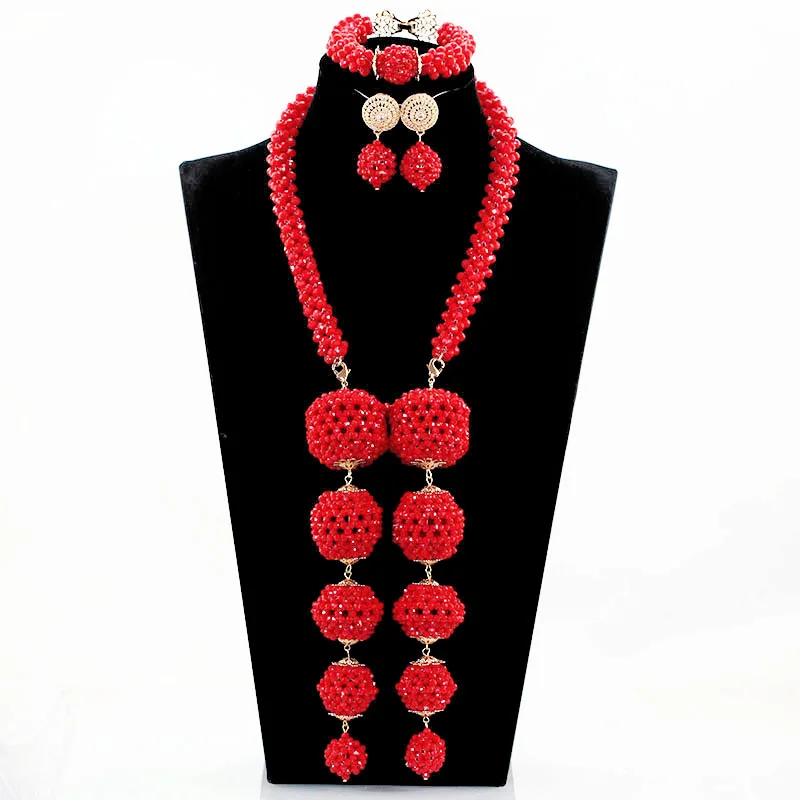 Crystal Pendant Bridal Statement Necklace Set Traditional Wedding African Silver Beads Jewelry Set Women Jewellery ABH532