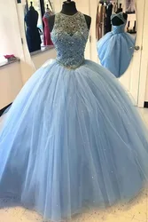 Custom Made Tulle Ball Gown Quinceanera Dress Elegant Beadings Sequins Vestido Debutante Charming Crystals Sweet 16 Dress