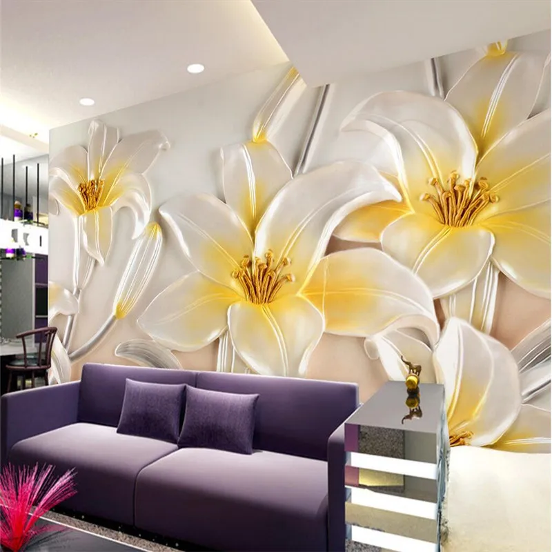 

beibehang Mural for Living Room HD relief lotus De Pared Wallpaper Hotel Bad room Modern Background Large Painting Home Decor