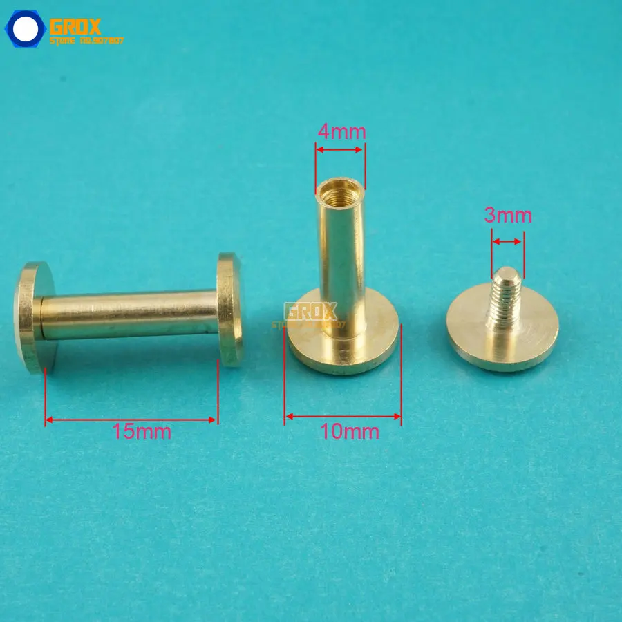 50 Set 10*15mm Solid Brass Rivet Chicago Screw for Leather Craft Belt Wallet / Flat