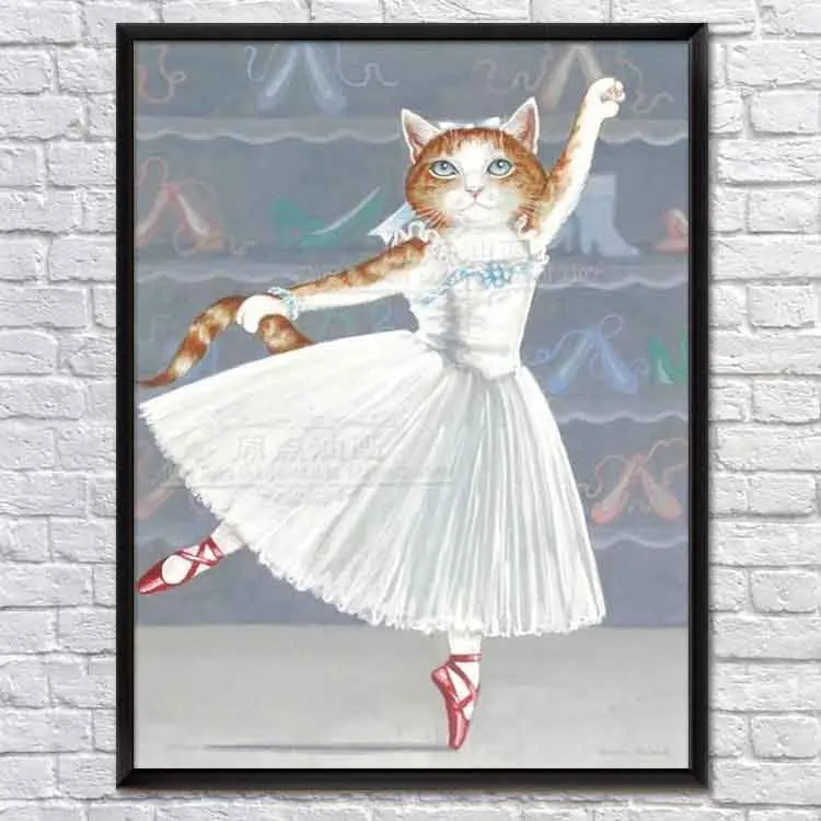 

Double Ballet Dancer Cat Animal Romantic Handmade Abstract Modern Famous Girl Picture Oil Painting Canvas Wall Art Home Decor
