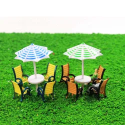 HO N Scale Parasols Sun Loungers Deck Chairs Bench Model Train 1:100-1:150 ABS Plastic Model Umbrellas For Building Model 2sets