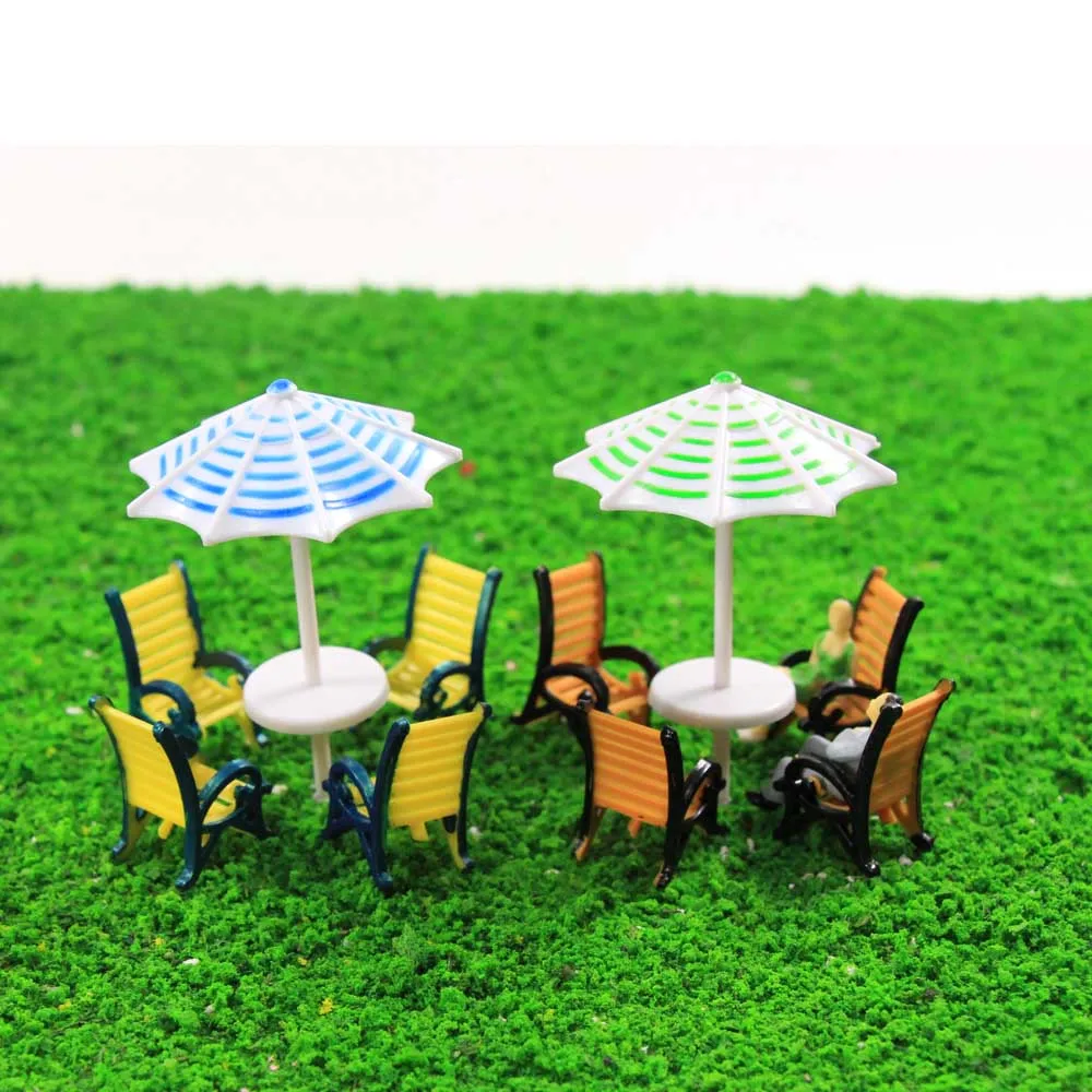 HO N Scale Parasols Sun Loungers Deck Chairs Bench  Model Train 1:100-1:150 ABS Plastic Model Umbrellas For Building Model 2sets