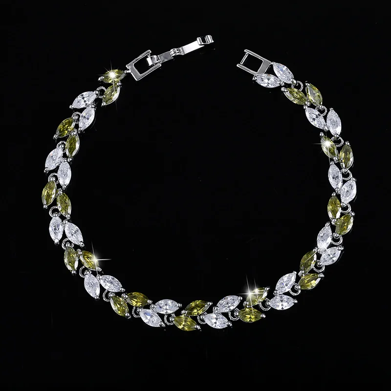 CWWZircons Neuer Trend 2026 Zirkonia-Schmuck Silberfarbener Blatt-Anhänger CZ-Kristall Damen-Armbänder Großhandel S0003 – Detail 7
