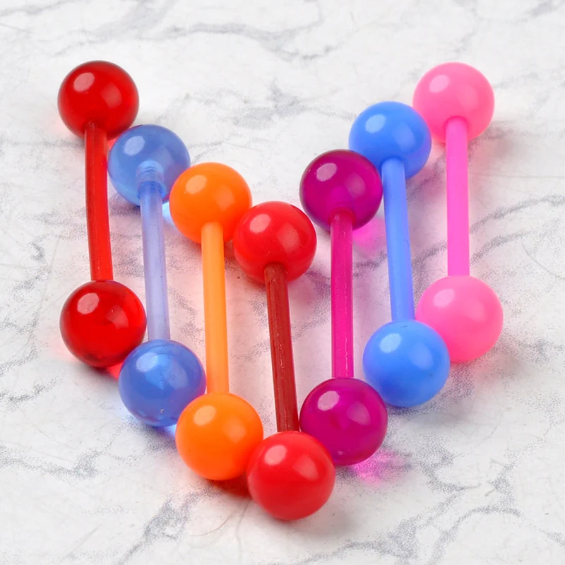 10Pcs Mixed Colorful Flexible Silicone Barbell Stud Tongue Ring Ball Bars Belly Navel Rings Stud Body Piercing Jewelry Wholesale