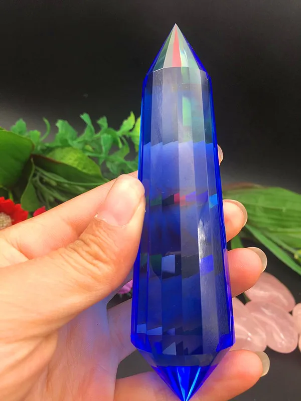 18-sided quartz crystal blue obelisk reiki healing chakra natural stone and mineral Christmas gift