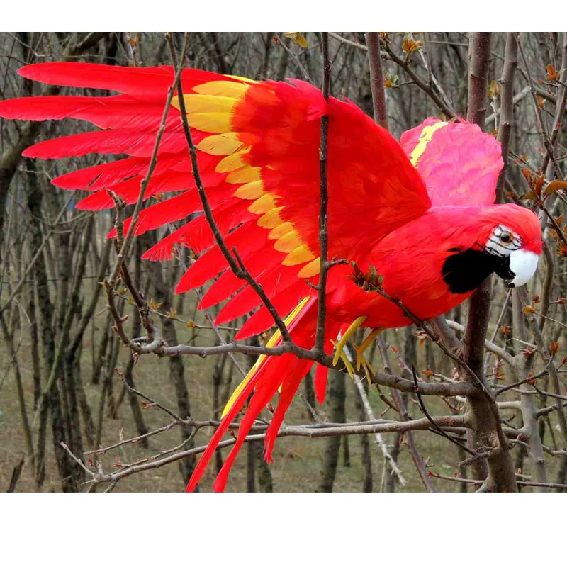 new simulation wings parrot toy plastic&fur red parrot model gift about 45x60cm