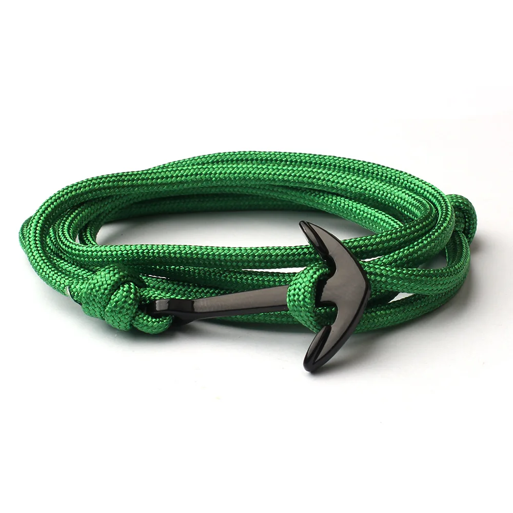 Men Bracelet Black Alloy Anchor Bracelet Multilayer Rope Chain Paracord Bracelet For Women Men Navy Style Gift