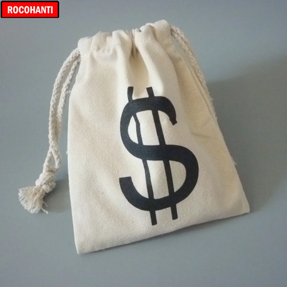 1Piece Natural Color Cotton Canvas Dollar $ Bag Small Gift Drawstring Bag Party Favors