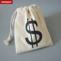 1 pezzo di tela di cotone di colore naturale dollaro $ borsa piccola borsa regalo con coulisse bomboniere