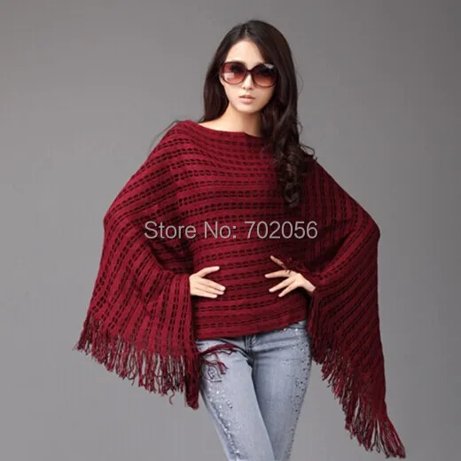 

All matched solid knit ponchos Leisure Cardigan Knitting Coat lady Batwing Cape Poncho shawl wraps Cardigan Sweater #3609