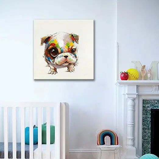 100% Hand Painted Oil Painting Animal Cute Dog Big Eyes Lovely Dog Pictures Small Cute Dog Home Decor Art Unique Best Gift Child