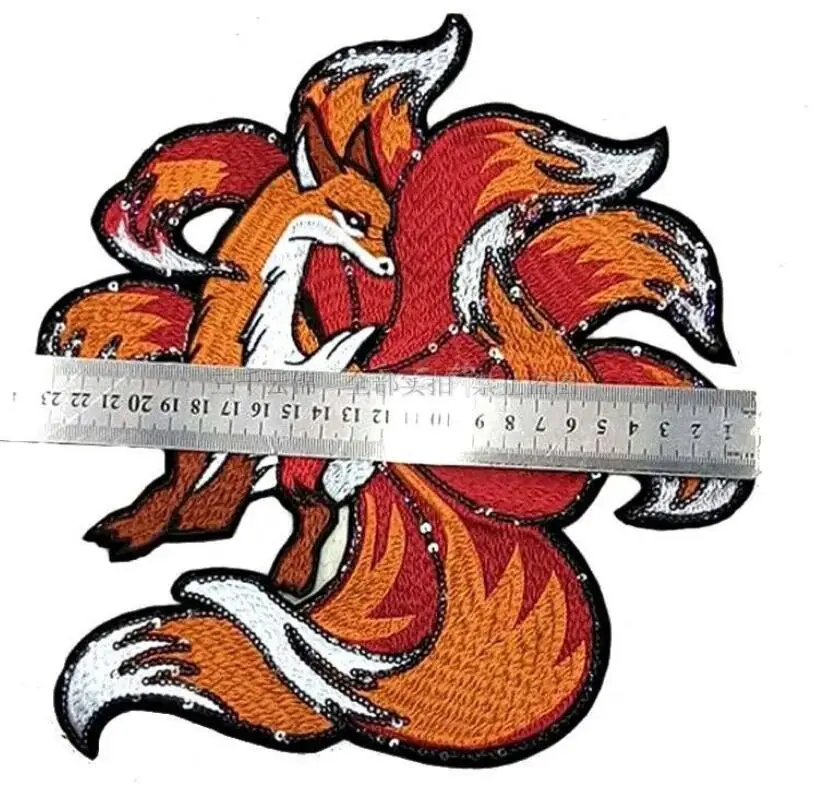 1Pcs 24*24cm Red nine tail fox tail cloth Seiko embroidery fashion clothes / pants cloth patch accessories AC1325