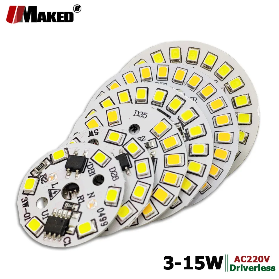 

Светодиодная лампа SMD2835 с полной мощностью, 220 светодиодный переменного тока, 3 Вт, 5 Вт, 7 Вт, 9 Вт, 12 Вт, 15 Вт, 10 шт.