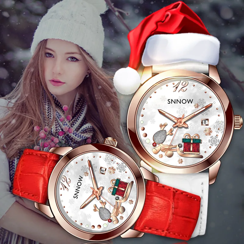 CASIMA Brand SNNOW Series Watches Women Leisure Pretty Style Lady quartz watch Leather Strap Waterproof 100m #6604