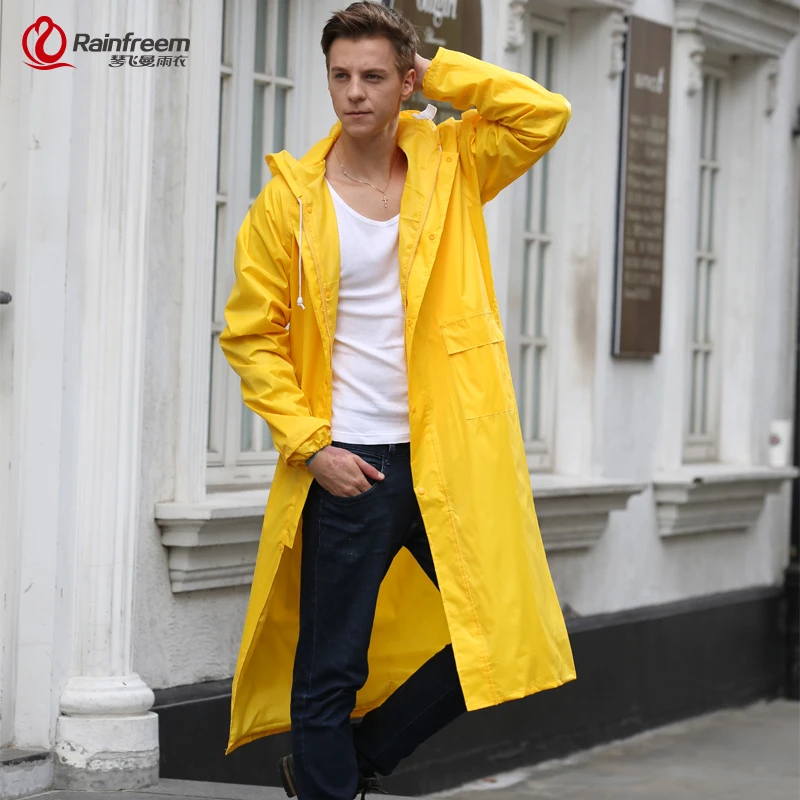 Rainfreem Men/Women Raincoat Impermeable Rain Jacket Plus Size S-6XL Yellow Poncho Camping Rainwear Hooded Rain Gear Clothes