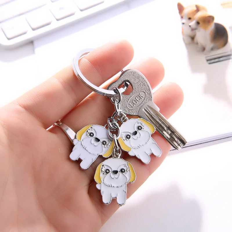 Shih Tzu dog pendant key chains for women men metal alloy bag charm car keychain key ring Best friend\'s gift Dog lovers holder