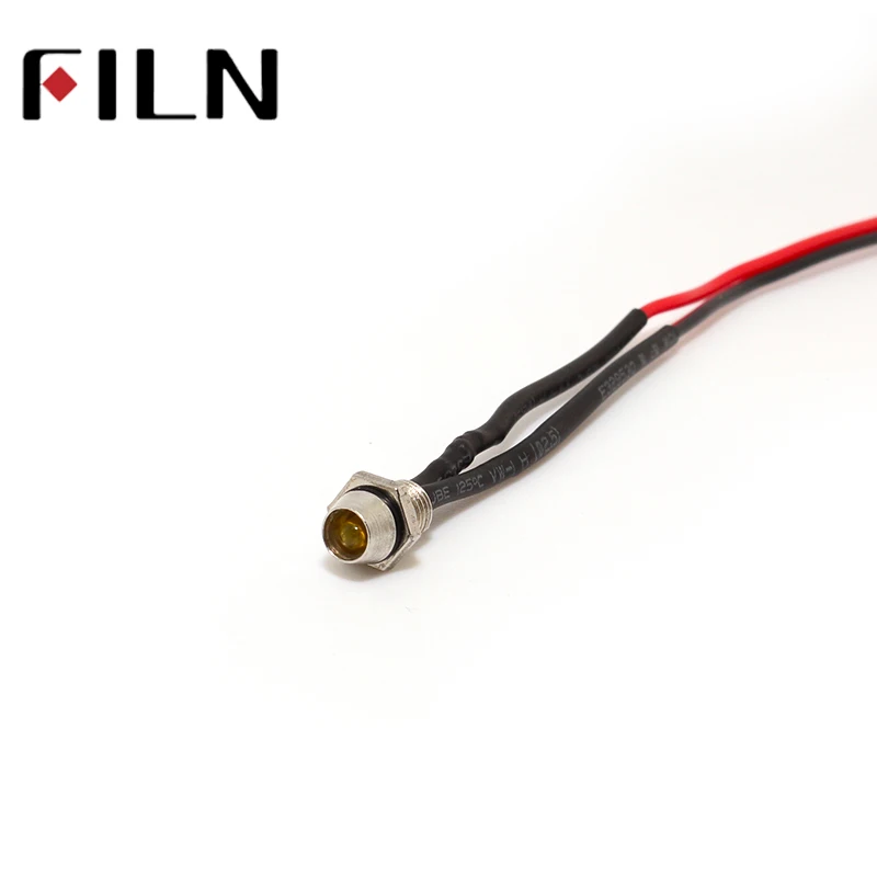 Filn portalámparas de 6mm, 3v, 5v, 6v, 12v, 24v, miniluz indicadora LED con cable de 20cm