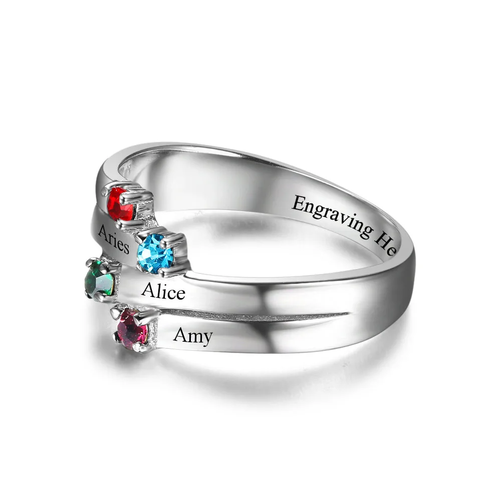 Imagem -05 - Família 925 Sterling Silver Anel com Gravar Nomes Custom Birthstone Aniversário Comemoração Presente Jóias Ora Ri102507