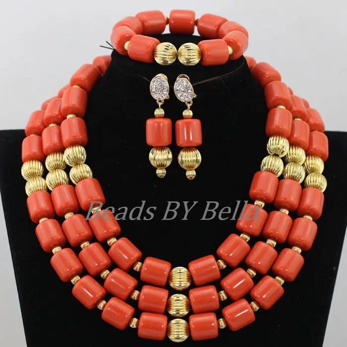 Traditional Nigerian Wedding Artificial Coral Beads Bridal Jewelry Sets African Beads Jewelry Necklace Set Free Shipping ABF901