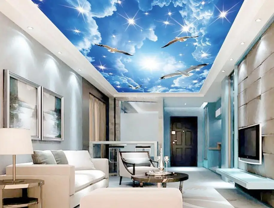 

Blue sky Seagull ceiling 3d ceiling custom 3d mural ceiling tv backdrop custom ceiling murals wallpapr 3d stereoscopic