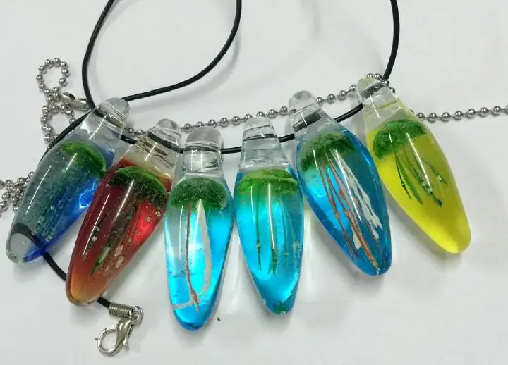 6PCS Green Jellyfish New Hand Blown Green Charm Glass Tentacles Necklace Punk Hippie