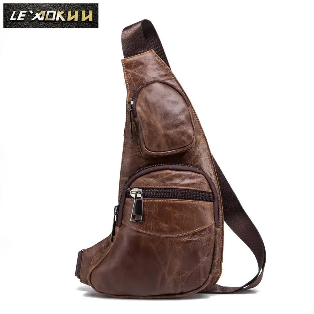 Men Leather Casual Fashion Triangle Chest Sling Bag 7